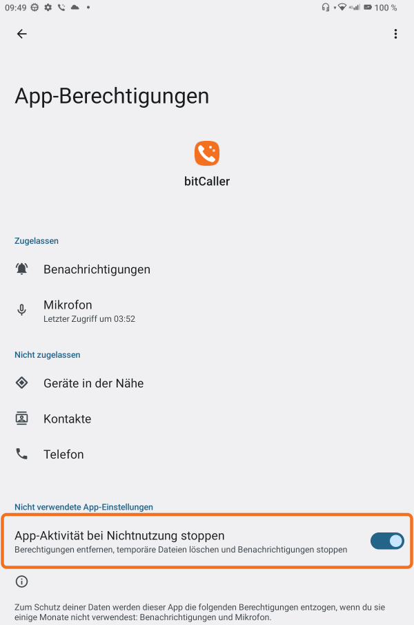 Einstellung zum Pausieren bei Nichtnutzung