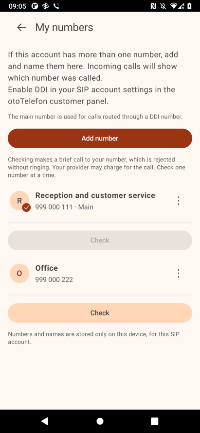 My numbers in bitCaller: reception, customer service and office.