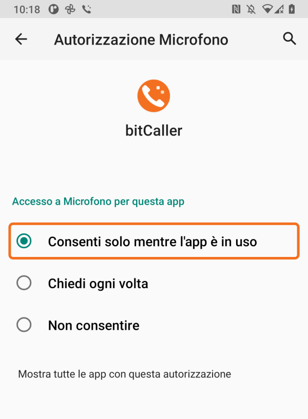 Consenti l’accesso al microfono mentre l’app è in uso