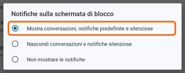 Mostra le notifiche nella schermata di blocco