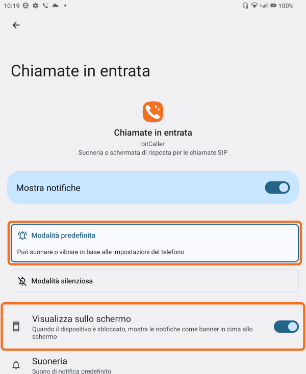 Comandi Predefinita e Mostra sullo schermo
