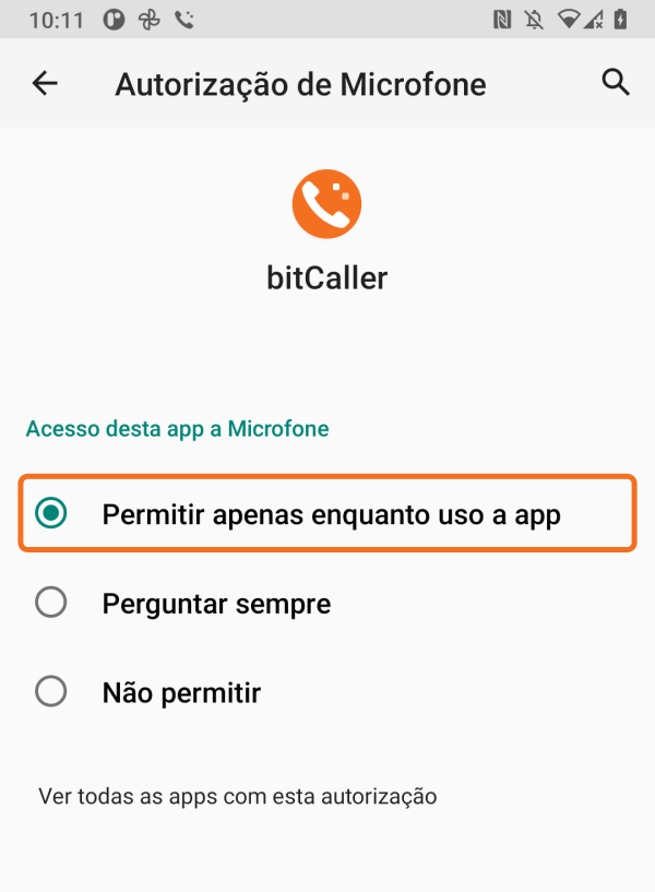 Permitir o acesso ao microfone durante a utilização da aplicação