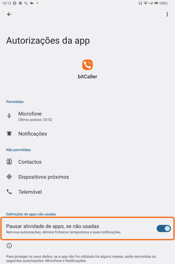 Definição para pausar a atividade quando não é utilizada