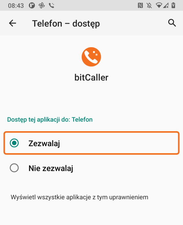 Phone permission with Allow selected